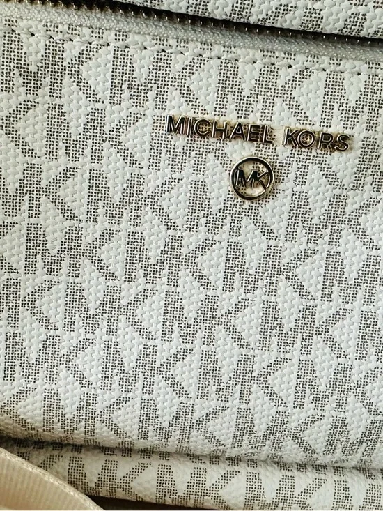 Michael Kors Cream White Logo-Print Crossbody with Tan Trim - Picture 9 of 13